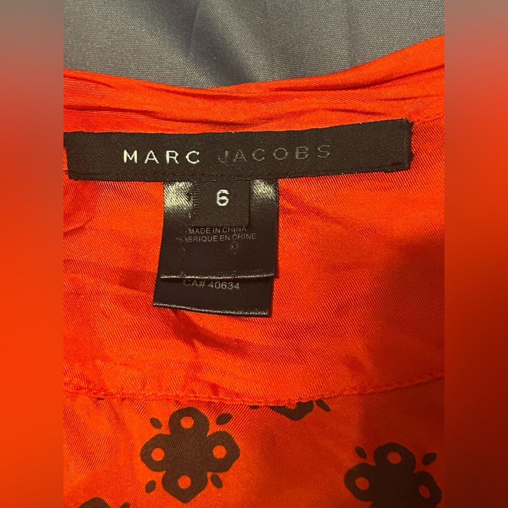 Rare Vintage Marc Jacobs Sz 6 100% Silk Red FloralPuff Sleeve Midi Dress Retro - Picture 9 of 9
